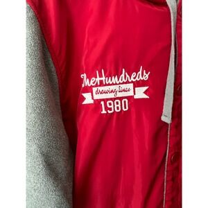 The Hundreds Jacket Mens Small Red Gray Varsity Hoodie Drawing Lines 1980 Stitch